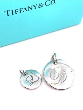 Tiffany & Co. Silver Script 'D' Round Pendant Charms